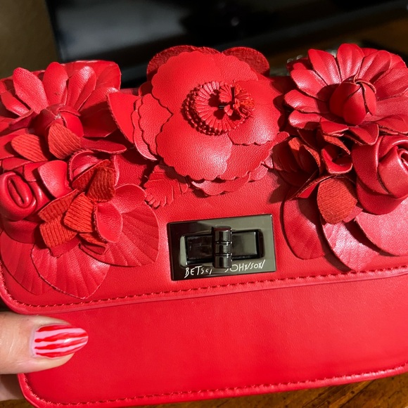 Betsey Johnson Red Carnation Mini Bag with Floral Accents - Picture 2 of 9